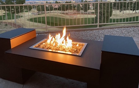 Fire Pit Table Square Rust Base Black Top Contrast Industrial