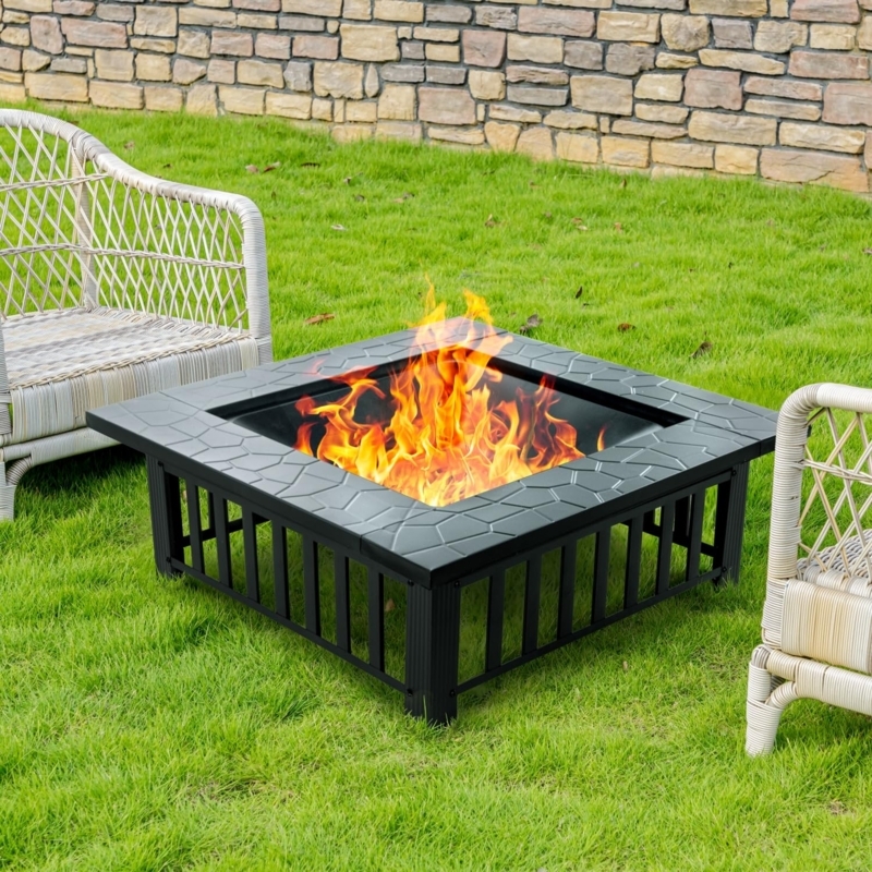 Fire Pit Table Square with Tile Border for Rustic Patio Styling