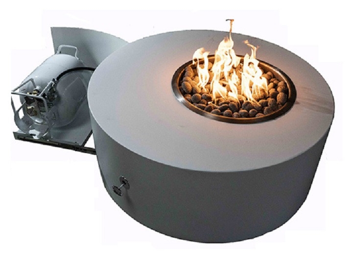 Fire Pit Table White Circular Form Poolside Modern Minimalist