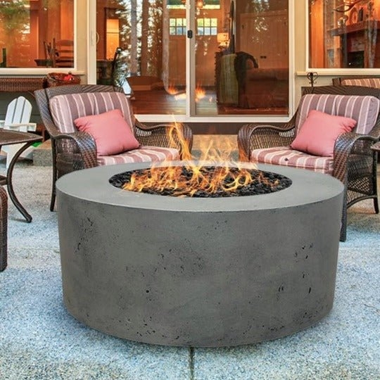 Fire Pit Table Wide Circular Ledge Slate Gray Stone Look