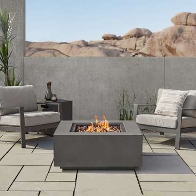 Fire Pit Table with Glass Wind Guard Modern Propane Patio Heater