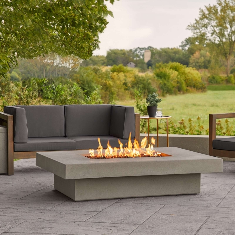 Fire Pit Table with Linear Burner & Stone-Like Finish, Rectangular Patio