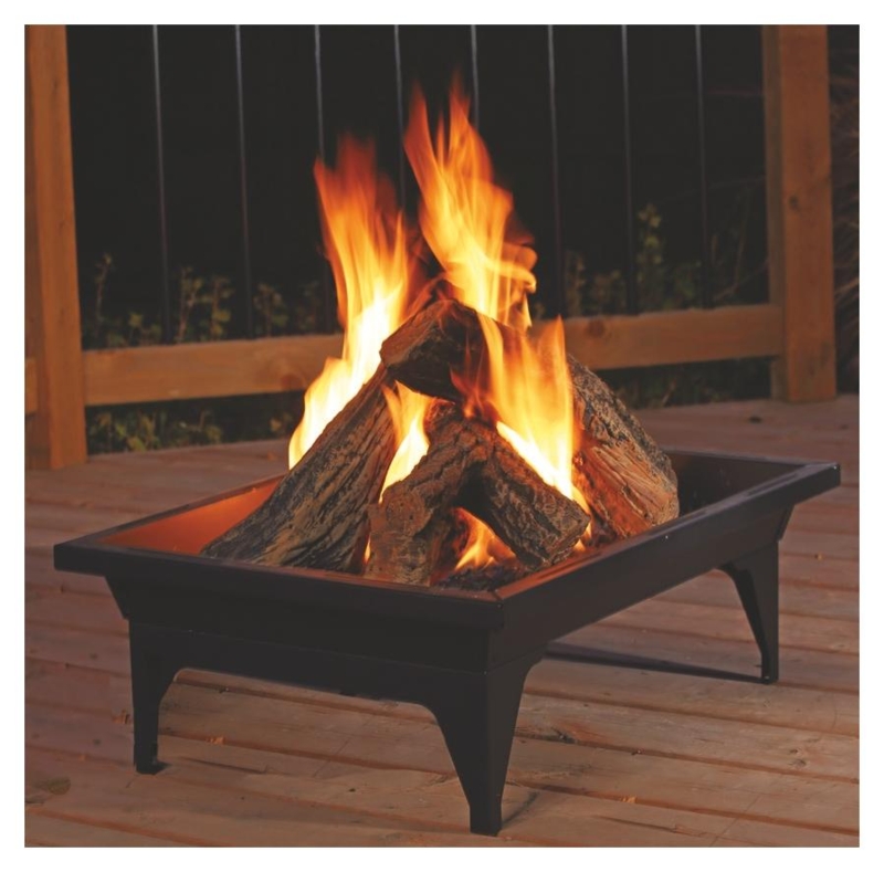 Fire Pit with Glass Wind Guard, Black Fire Glass & Stone-Like Finish