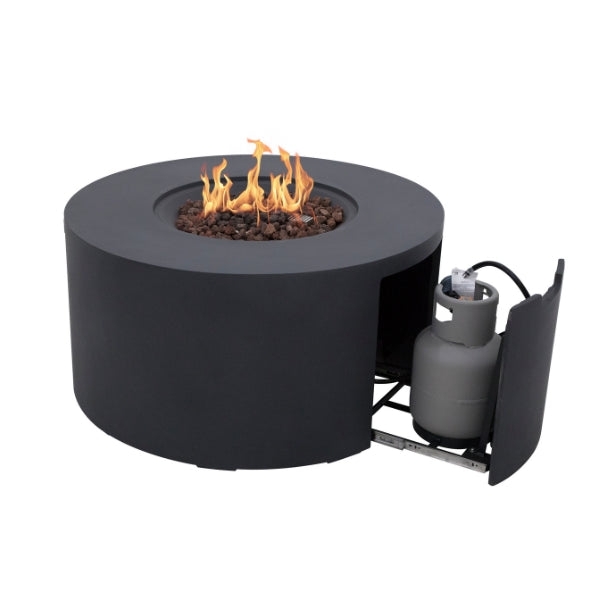 Fire Pit with Pull Out Drawer Dark Gray Stone Like Hidden Storage
