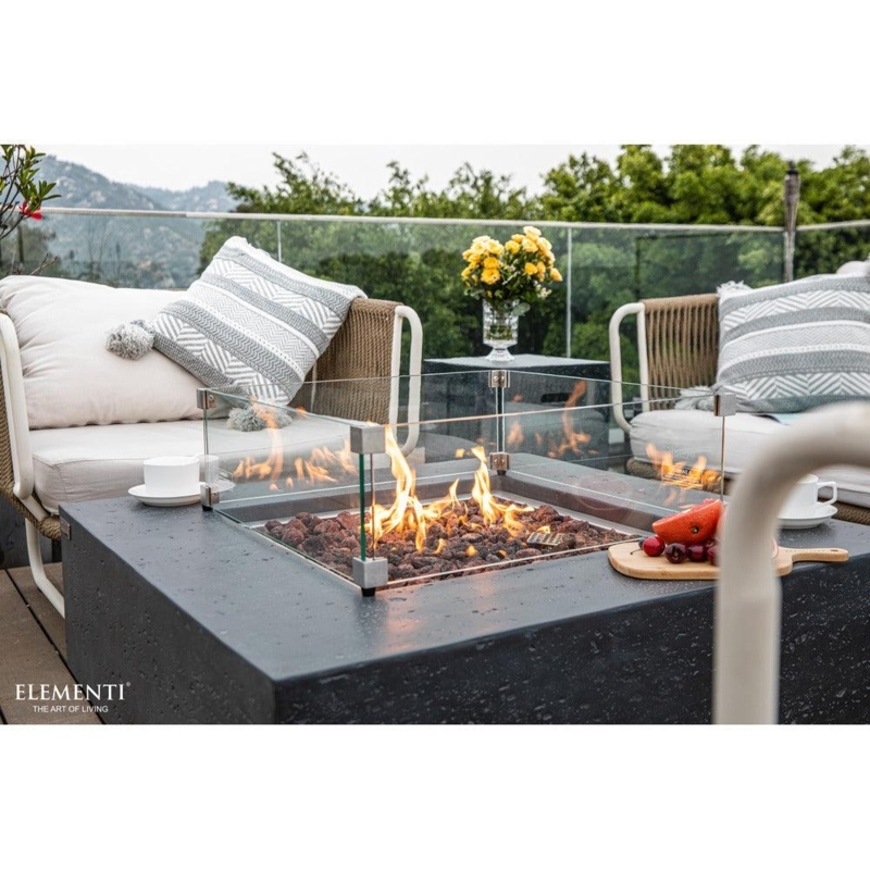 Fire Table Square Silhouette Concrete Texture Recessed Base Matte