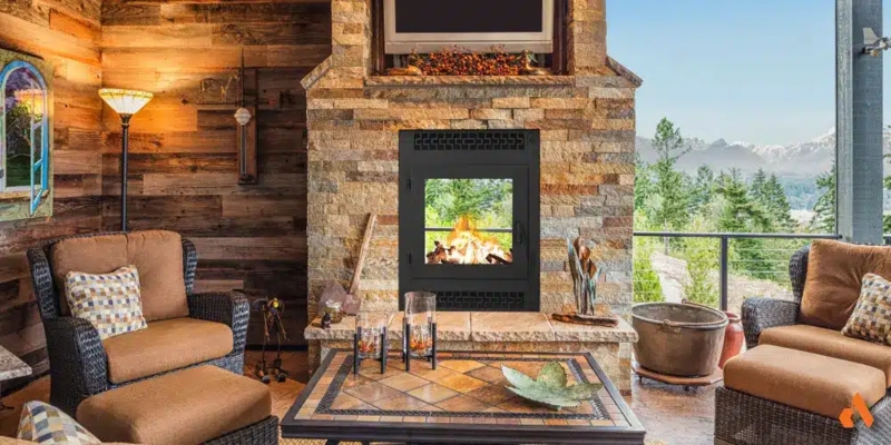 Fireplace with Double Sided View for Indoor Outdoor Wood Burning