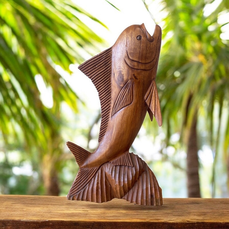 Fish Sculpture Hand Carved Wooden Fish Art Vibrant Mahi Mahi Shape
