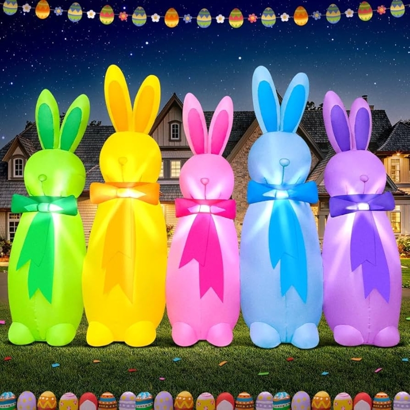 Five Bunny Inflatable Basket Illuminated Garden Display