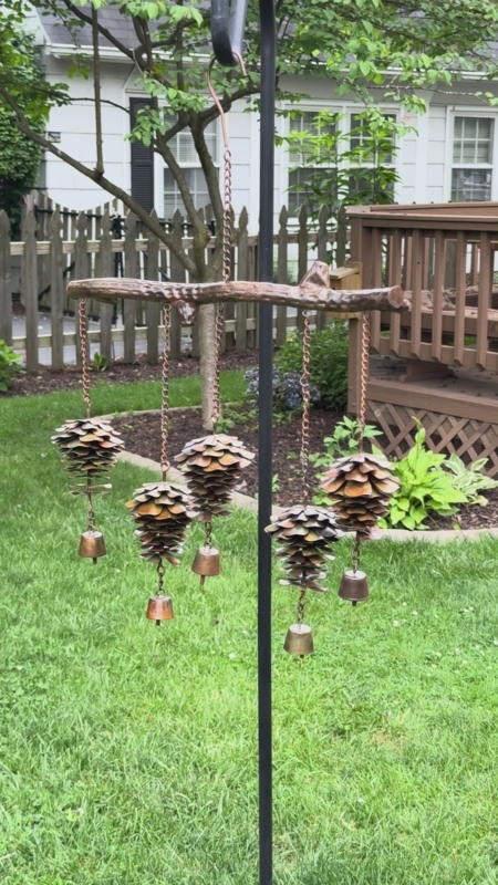 Flamed Metal Wind Chime Accents with Rustic Pine Cone Sculptures