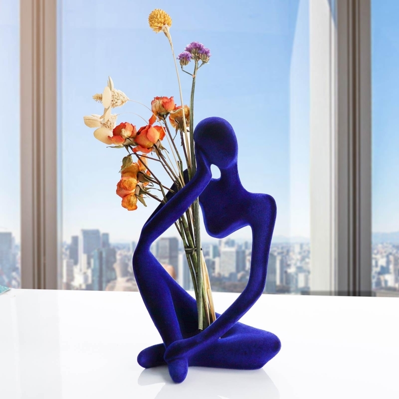 Flocked Abstract Thinker Statue Set Tactile Shelf Decor