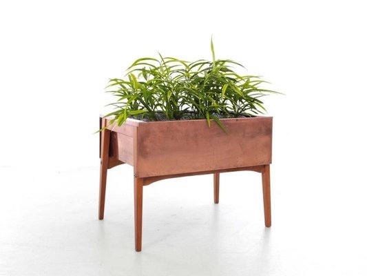 Floor Planter Copper-Toned Metal Brushed Finish Flared Rim Mid-Century
