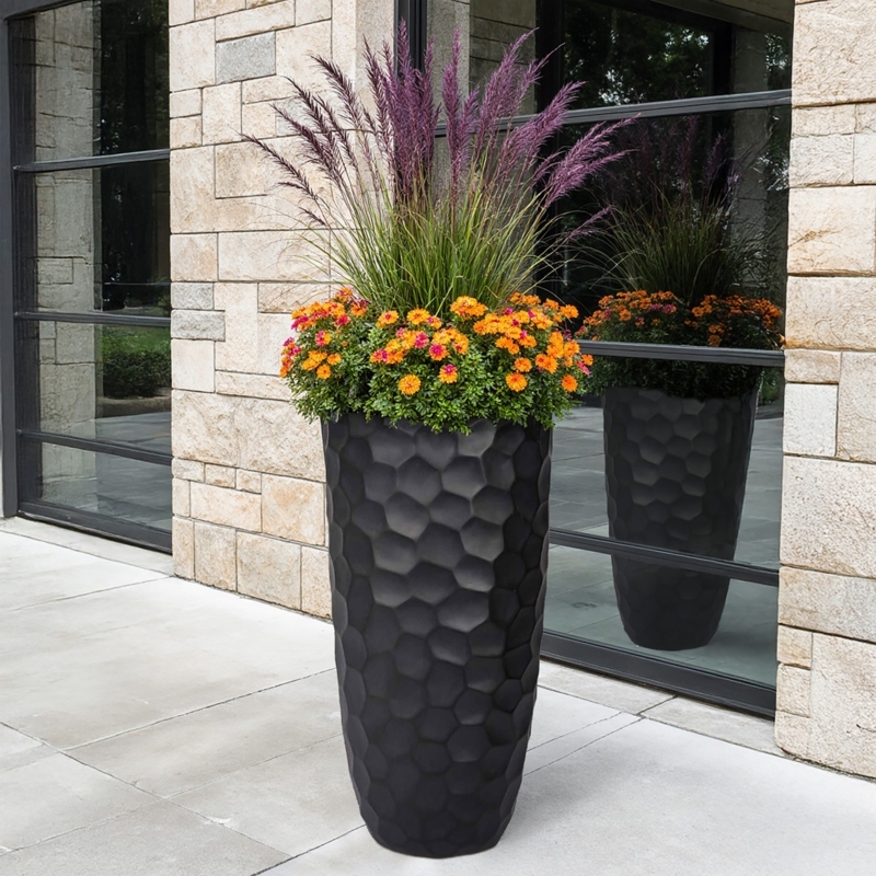 Floor Planter Mosaic Stone Texture Tall Tapered, Mosaic Garden Planters