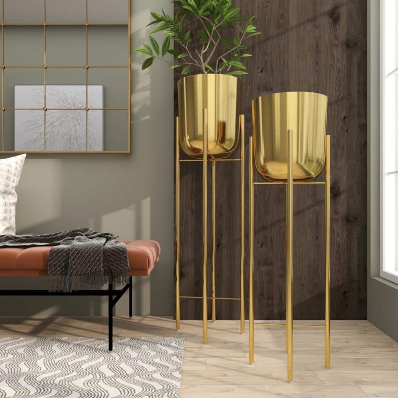 Floor Planter Set Metal Dome Shape with Tall Tripod Stands