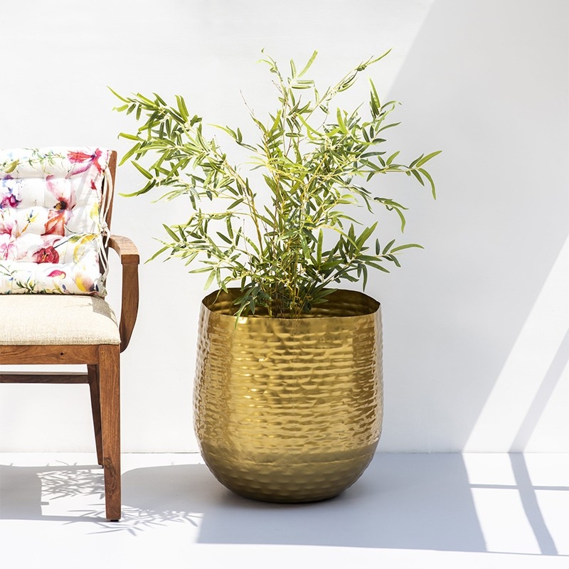 Floor Planter Tall Metallic with Rippled Texture Tapered