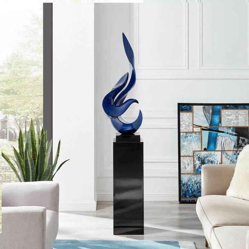 Floor Sculpture Flame Silhouette Navy Blue Glossy Finish