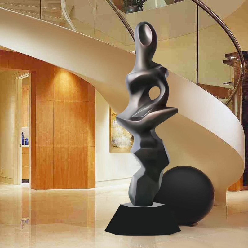 Floor Sculpture Intertwined Loops Matte Black Modern Abstract