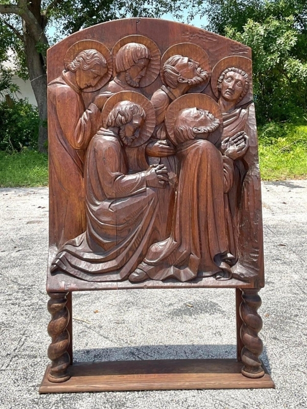Floor Sculpture Stacked Carved Figures Weathered Wood Patina Rustic