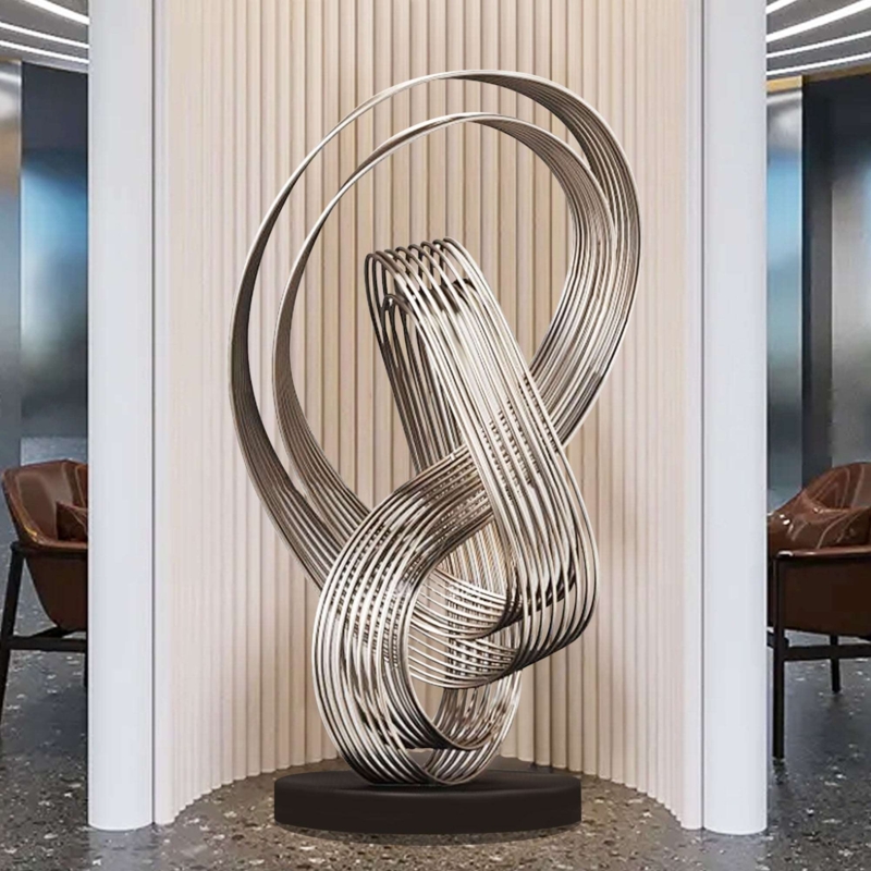 Floor Sculpture Twisted Ribbon Form Polished Silver Contemporary