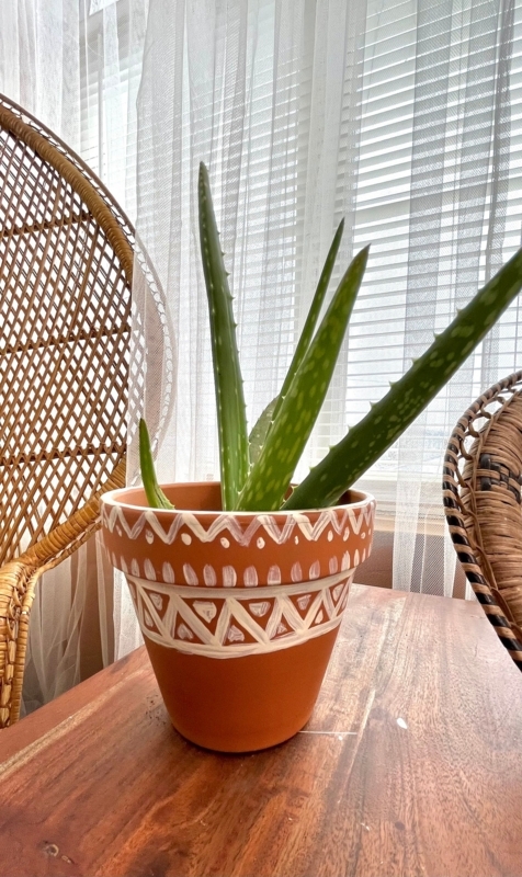 Flower Pot Set in Mustard Yellow, Eclectic Patterns, Boho Hand Painted Planters