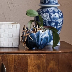 Flower Shaped Planter with Scalloped Petal Rim and Glossy Stoneware Glaze