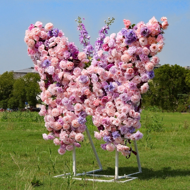Flower Wall Backdrop Ombre Transition Butterfly Accents Dense Roses