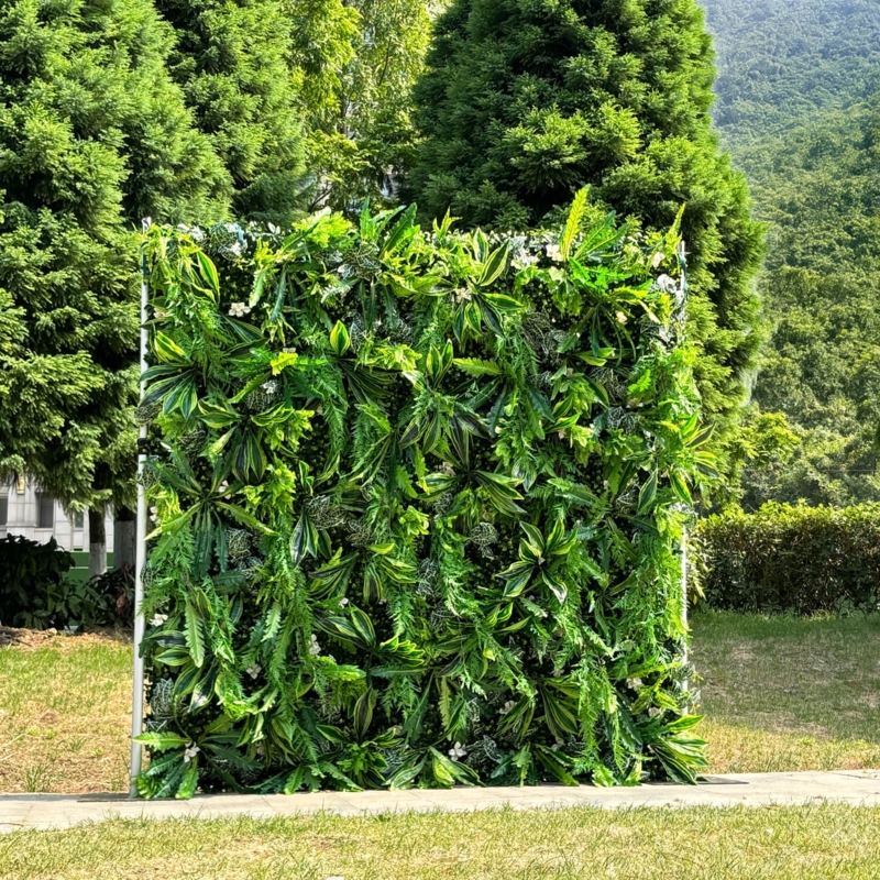 Flower Wall Backdrop with 5D Depth, Mixed Jungle Foliage, and Neon Accent