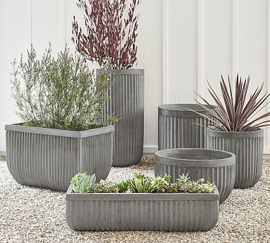 Fluted Planter Box Concrete Like Grey Contemporary Patio Trough