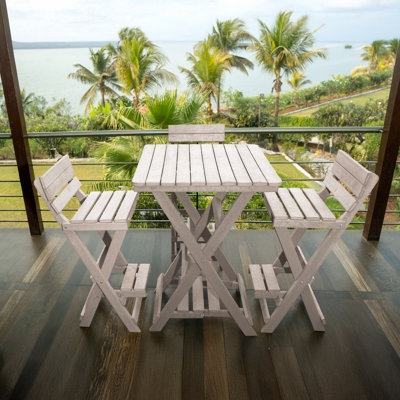 Folding Bar Stool Vibrant Blue Slatted Back Coastal Outdoor Patio