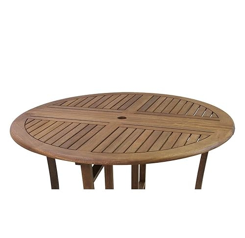 Folding Dining Table Round Wood Slatted X-Frame Base