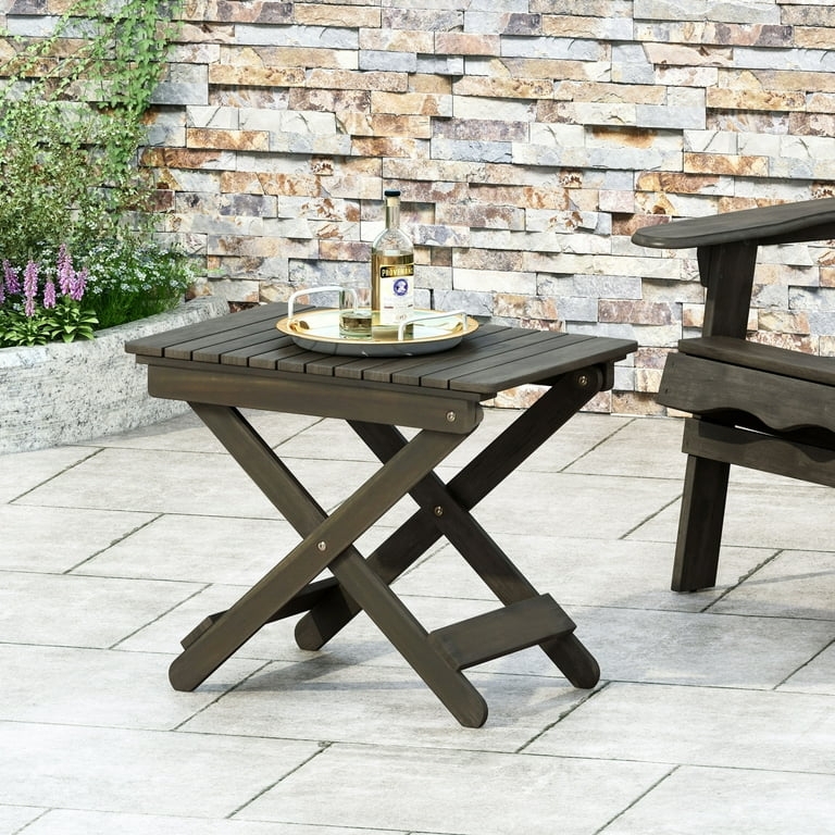Folding Side Table Brown Rustic Slatted Square Top