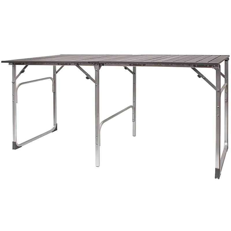 Folding Table Black Metal Multi-Tier Staggered Shelves Utility Hooks Industrial