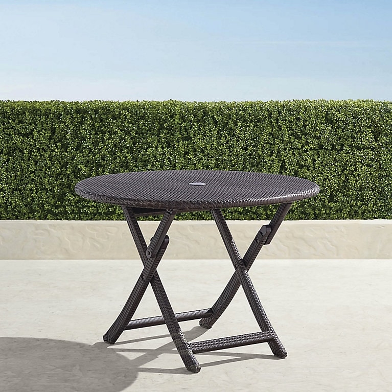 Folding Table Round Black All Over Wicker Texture Umbrella Hole