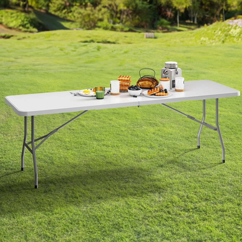 Folding Table White 8ft Length Heavy Duty Frame Large Outdoor Banquet Table