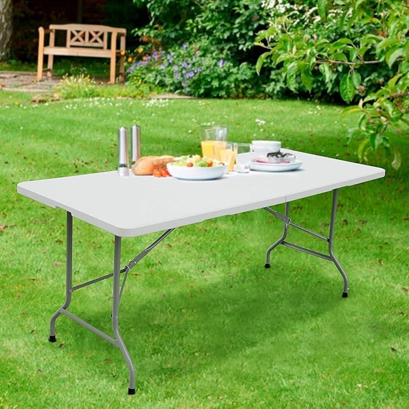 Folding Table White Plastic Utility Fold-In-Half Design 6ft Rectangular Party Table