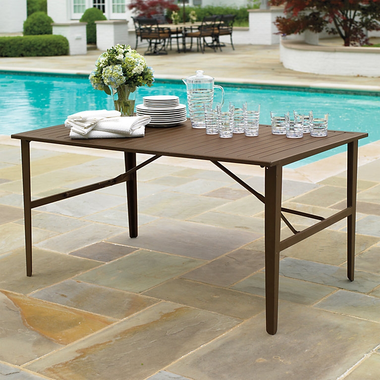 Folding Table Wood Toned Slatted Top X-Frame Base Classic Portable Garden