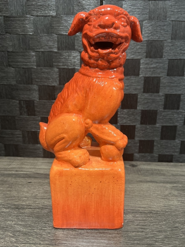 Foo Dog Sculpture Textured Curls Glossy Glaze Ceramic Traditional Art