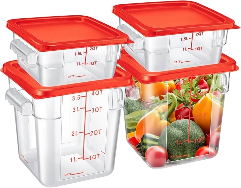 Food Storage Container Red Lids Blue Scales Dough Proofing