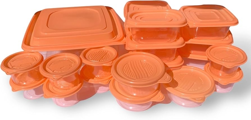 Food Storage Container Set with Orange Lids, 42 Piece Airtight Kit.