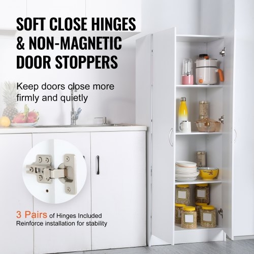 Four-Door Pantry Cabinet with Door-Mounted Racks, Modern Transitional