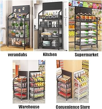 Freestanding Black Wire Display Rack with Five Tiers & Hooks