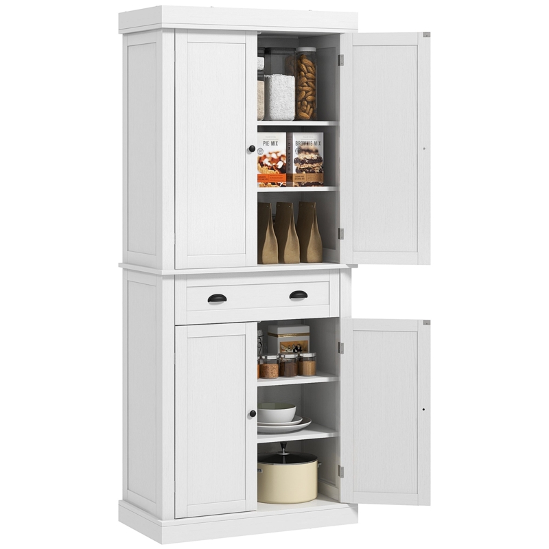 Freestanding Double Door Pantry Cabinet with Subtle Wood Grain Texture.