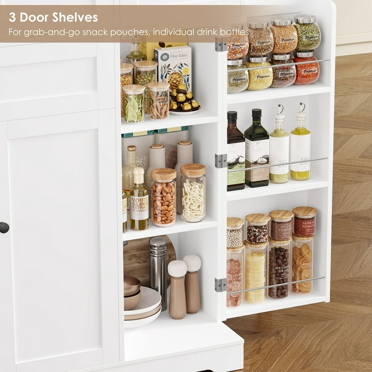 Freestanding Kitchen Pantry Cabinet, Six-Door Design with Glass Fronts