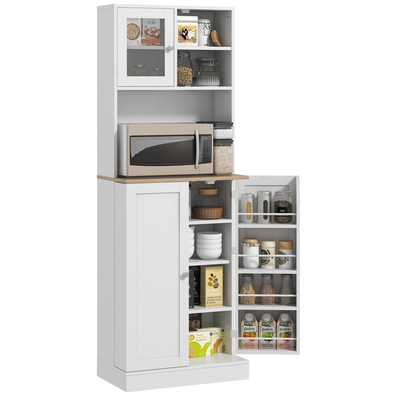 Freestanding Pantry Cabinet with Paned Glass Doors & Microwave Niche
