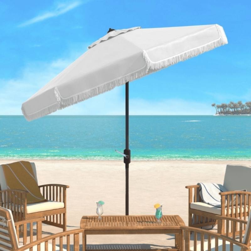 Fringe Patio Umbrella with Black Pole and Crank Lift