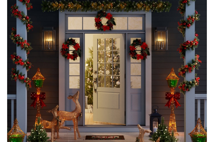 Front Porch Tiered Lantern Display Warm Ambient Light Festive Decor