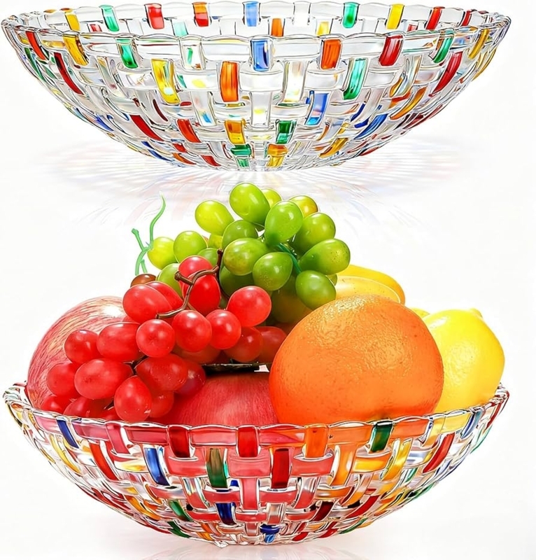 Fruit Bowl Colorful Art Glass Hand Painted Woven Texture Lattice