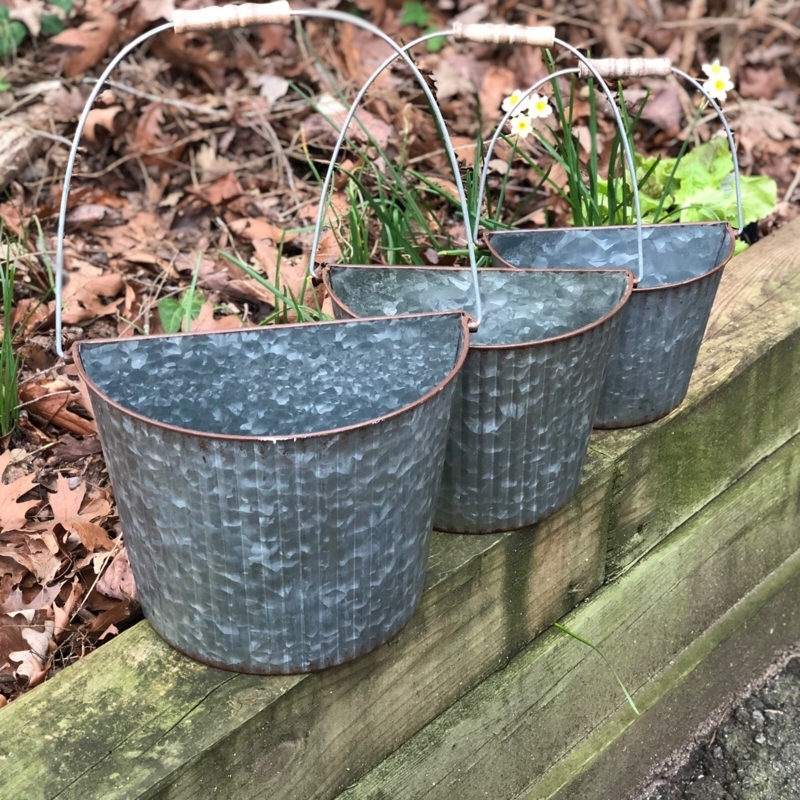Galvanized Metal Wall Planters Flat Back Trio