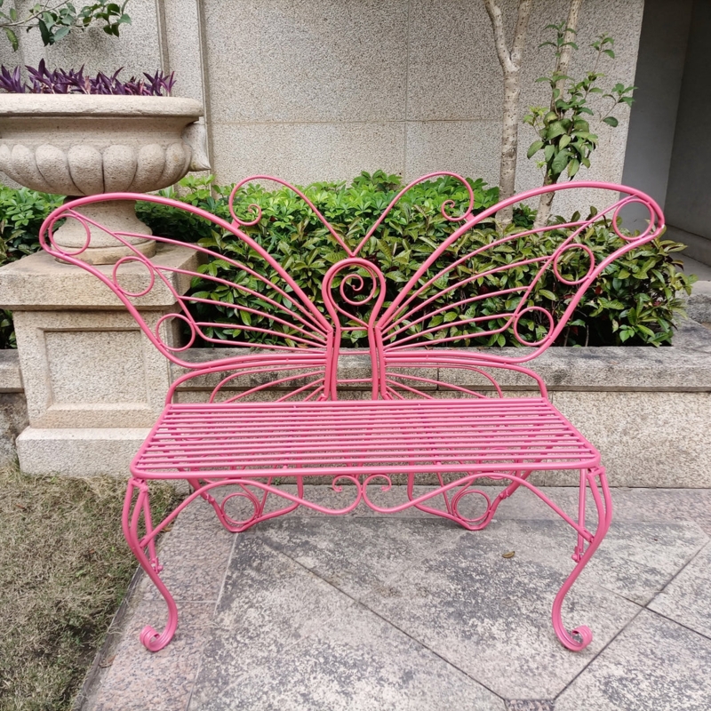 Garden Bench Butterfly Wing Back Metal Material Whimsical