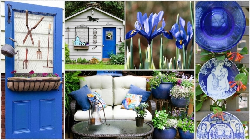 Garden Chair Set Slatted Back with Vibrant Blue Monochromatic Accents