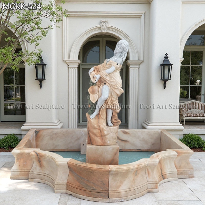 Garden Fountain Classical Stone with Ornate Carved Female Statue